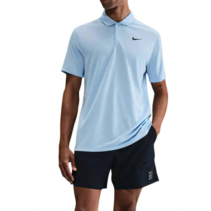Nike Nike Dri Fit Tennis Tops Men's Celestial Blue Stone Lapel Moderate