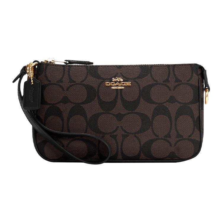 COACH Nolita Coated Canvas With Smooth Leather Pochette Underarm Wrist Bag Clutch Small Women's Brown Black