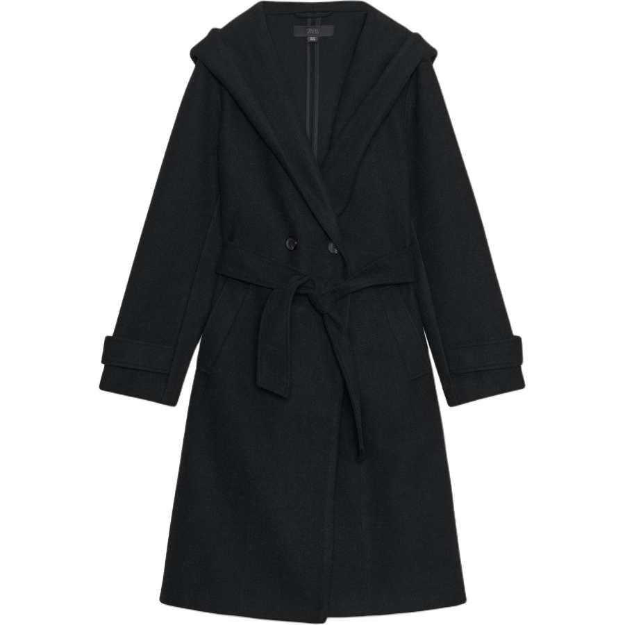 ZARA Coats Women's Black Hooded Moderate