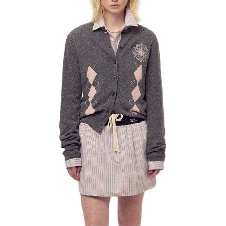 MARDI MERCREDI FW25 CASHMERE BLENDED CARDIGAN ROUND NECK ARGYLE_DEEPGREY PINK Knitwear Women's