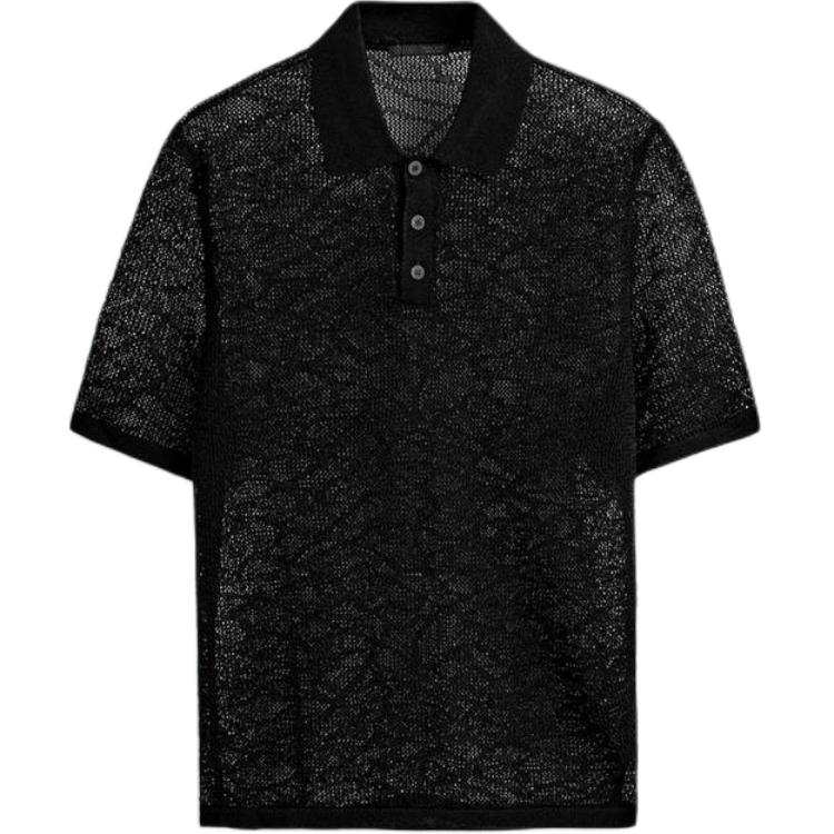 ZARA Polo Shirts Men's Black Lapel Moderate