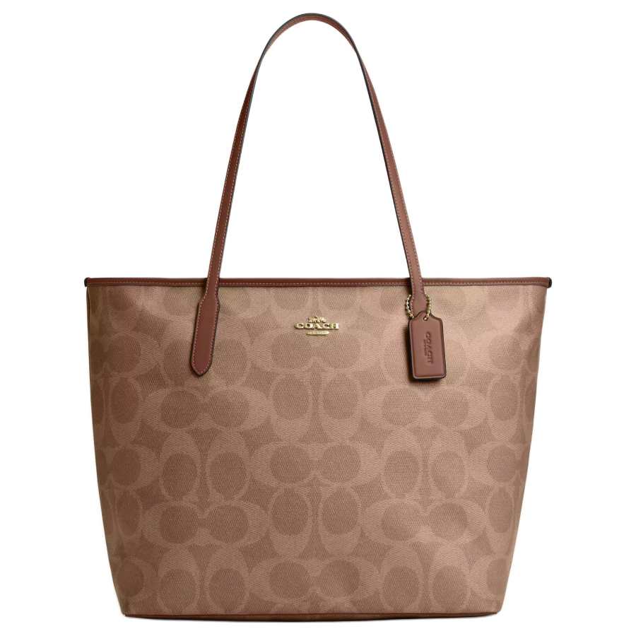 COACH City Maxi Signature Canvas Tote Bag, Shopping Bag, Handbag, Shoulder Bag Large Women's Tan