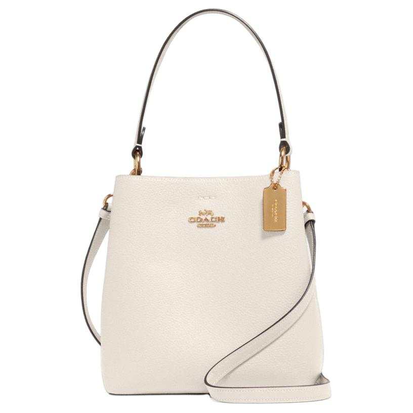 COACH Town Polished Pebbled Leather Bucket Bag, Handbag, Shoulder Bag, Crossbody Bag Small Women's White