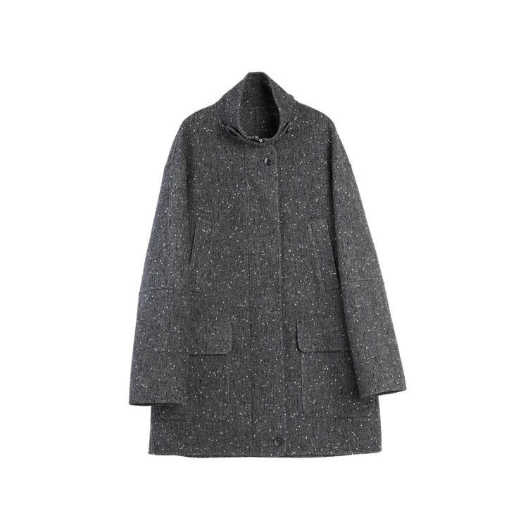 ELLE Coats Women's Medium Gray Stand Collar Thickened Straight Fit