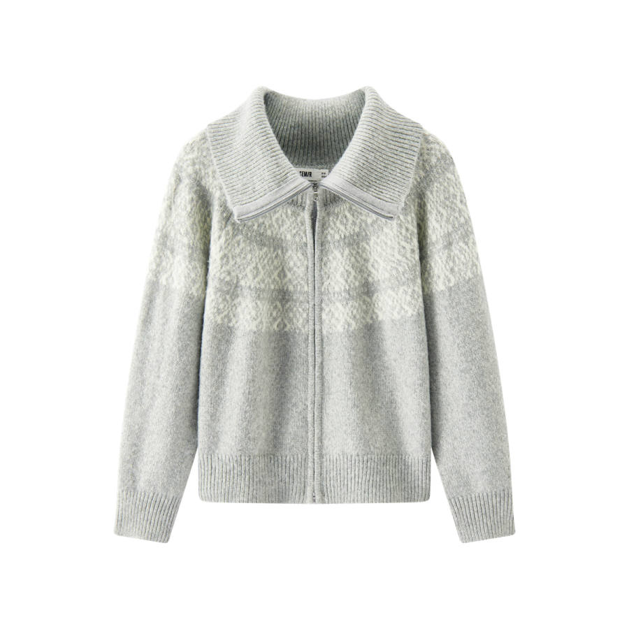 Semir Knitwear Women's Gray Tone 00322 Lapel Moderate Cardigan
