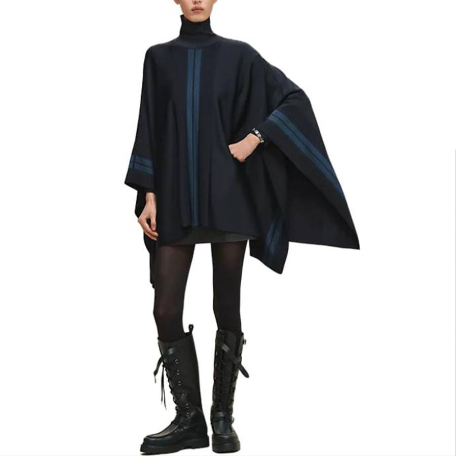 HERMES HERMES Cloaks Women's Blue Black Moderate