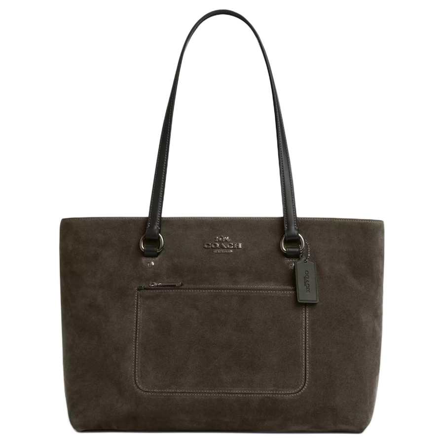 COACH Station Suede With Smooth Leather Tote Bag, Shopping Bag, Handbag, Shoulder Bag Large Women's Army Green