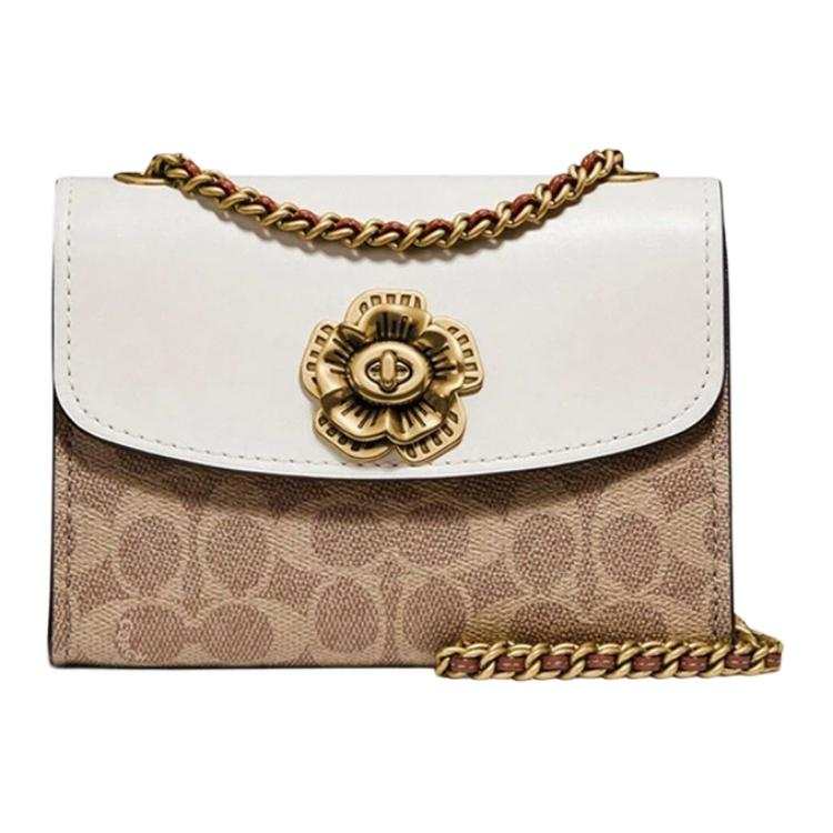 COACH PARKER Coated Canvas With Calfskin Crossbody Bags Small Women's White & Brown Monogram
