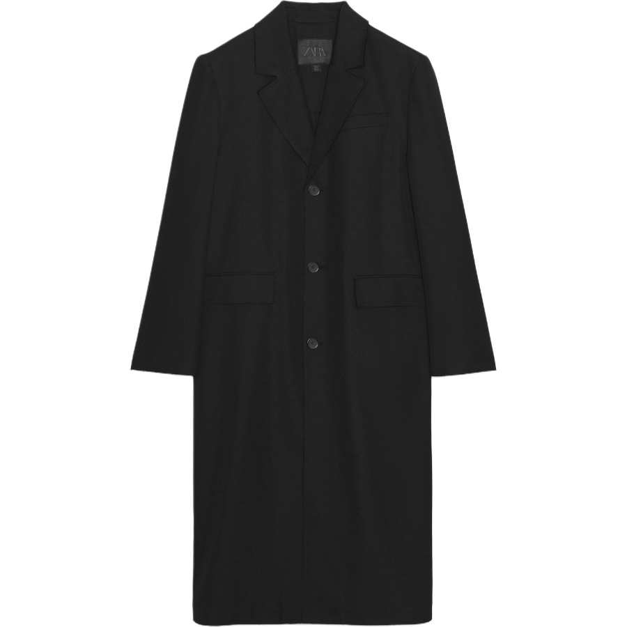 ZARA ZW Coats Women's Black Lapel Moderate Straight Fit