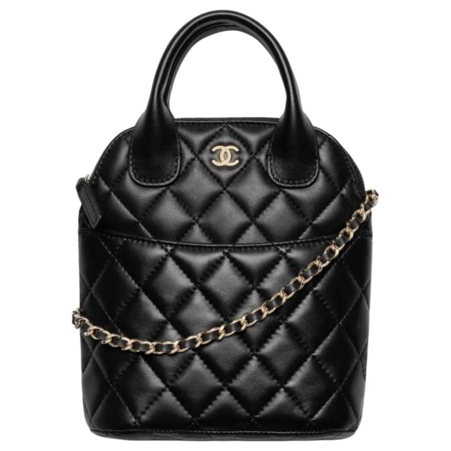 CHANEL Label One Shoulder Handbag Women's Black