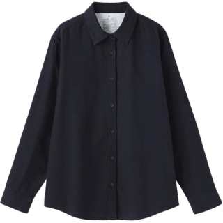 MUJI Flannel Shirts Women's Dark Navy Blue Lapel Other