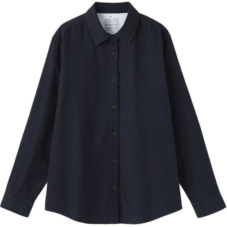 MUJI Flannel Shirts Women's Dark Navy Blue Lapel Other