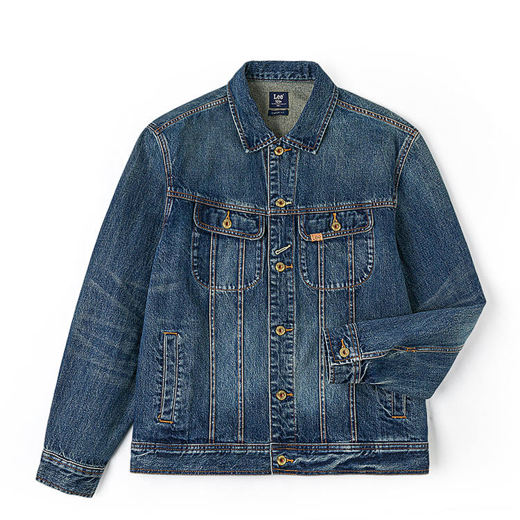 Lee Lee Denim Jackets Men's Medium Dark Blue Lapel Moderate Straight Fit