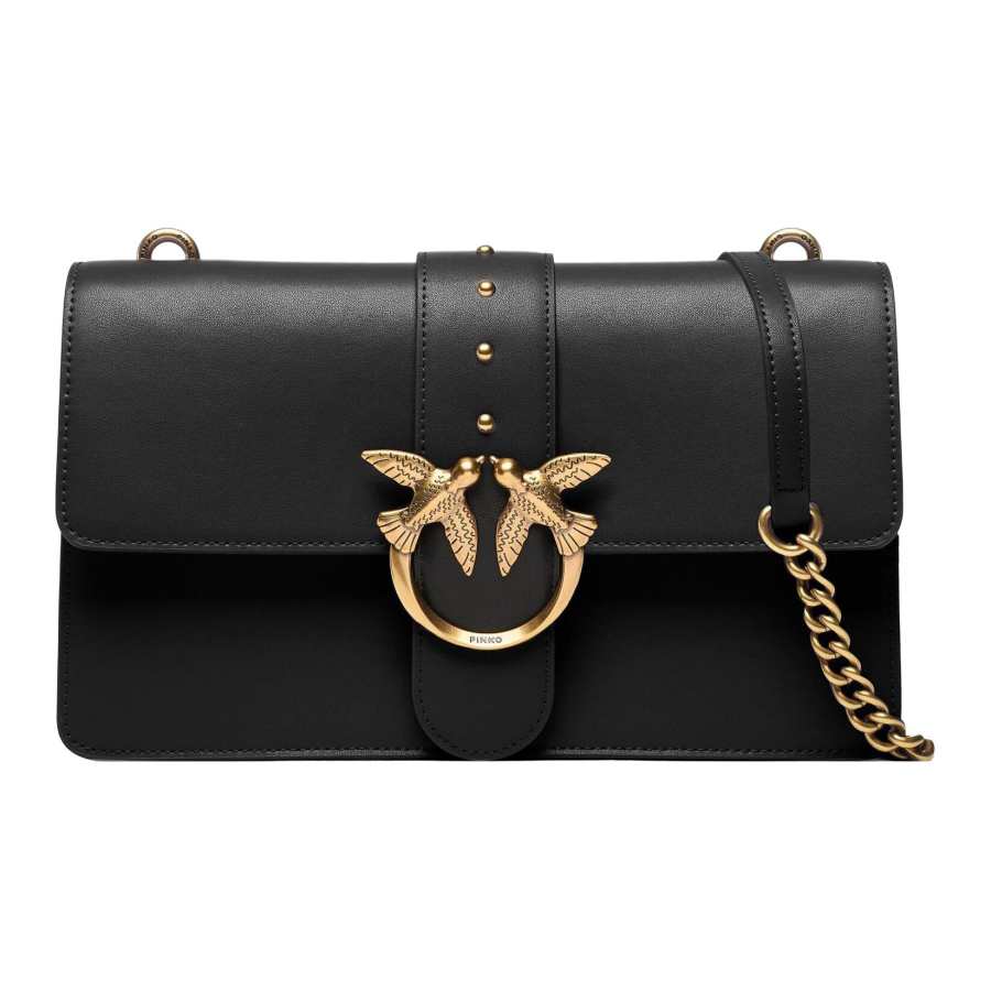 PINKO SIMPLY Cow Leather Shoulder Bag, Crossbody Bag Women's Black