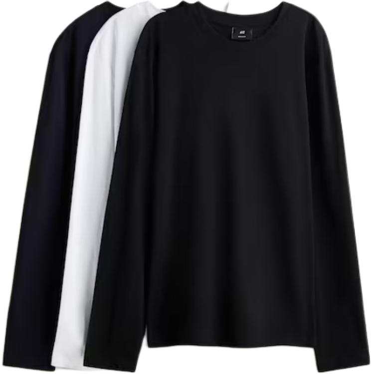H&M T Shirts Men's 3 Pack White+Marine Blue+Black Crew Neck Moderate Straight Fit