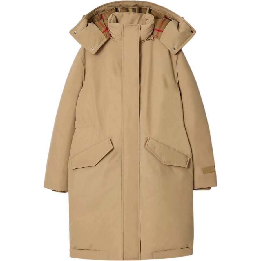 Burberry Down Jackets Women's Camel Hooded Detachable Moderate Straight Fit