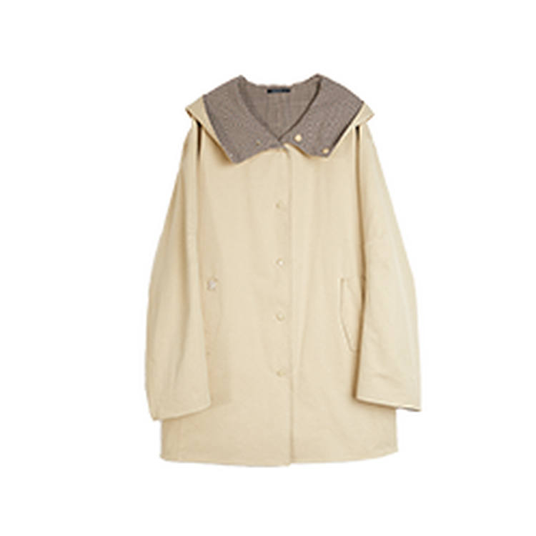 ELLE Trench Coats Women's Khaki Lapel Moderate Reversible