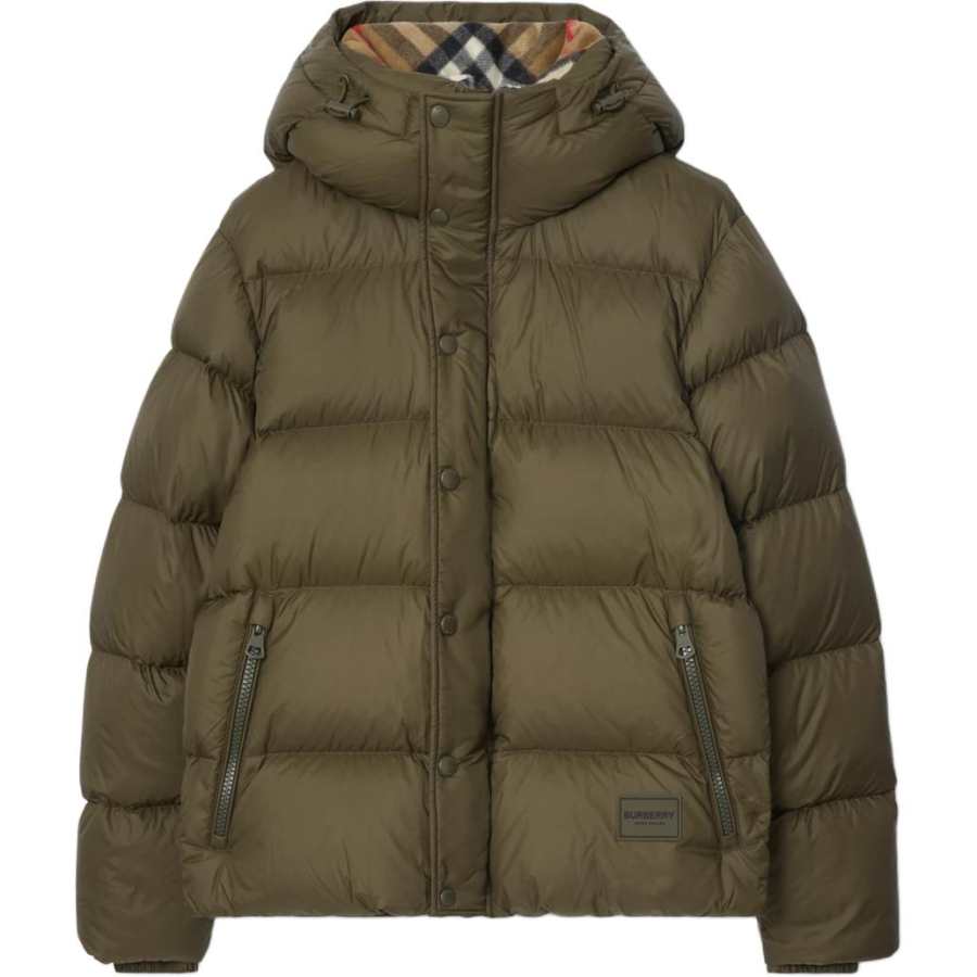 Burberry Down Jackets Men's Army Green Hooded Non Detachable Moderate Straight Fit
