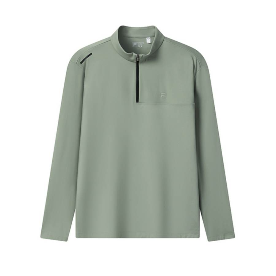 FILA WHITE T Shirts Men's Army Green Stand Collar Moderate