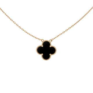 Van Cleef & Arpels Alhambra 18K Gold Onyx Necklaces Unisex Gold