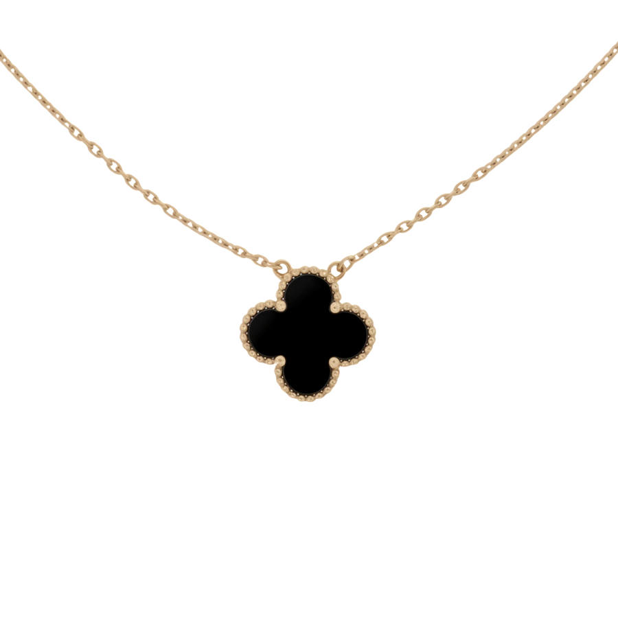 Van Cleef & Arpels Alhambra 18K Gold Onyx Necklaces Unisex Gold