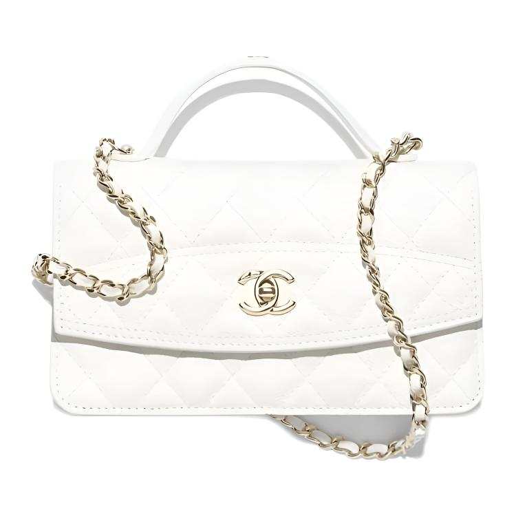 CHANEL 25C Grain Cow Leather Material Gold Metal Crossbody Handbag Mini Women's White