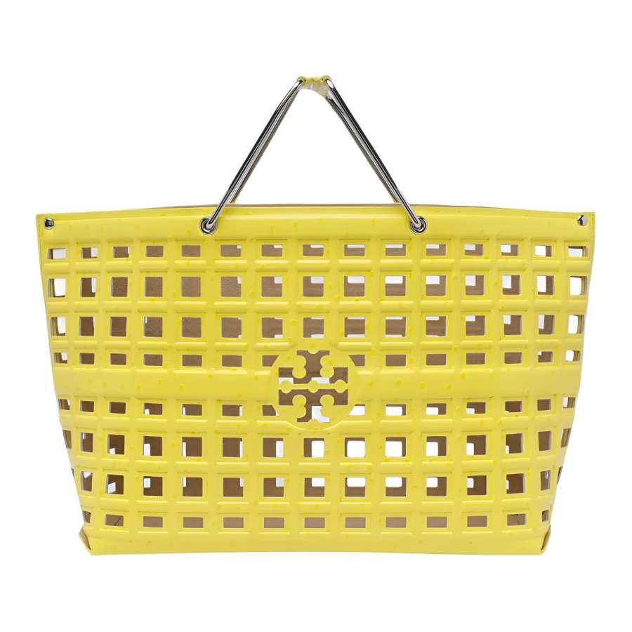 TORY BURCH Ella Ostrich Leather Tote Bag, Shopping Bag, Handbag Large Women's Yellow