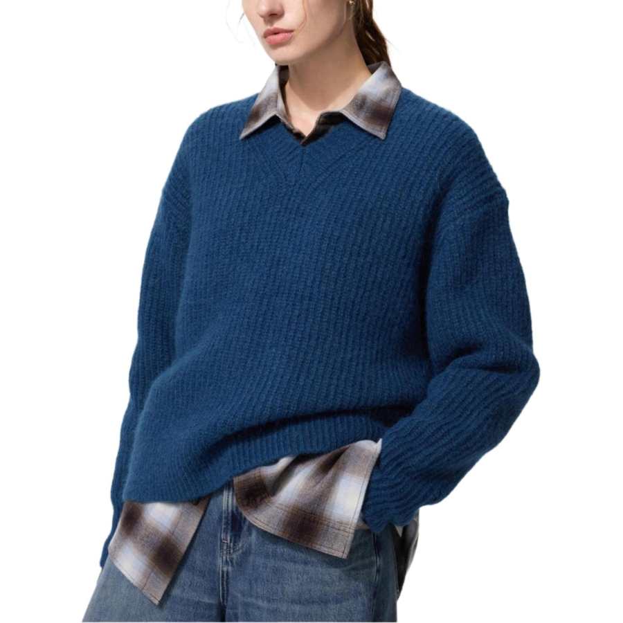 UNIQLO Sweaters Women's Dark Blue V Neck Moderate Other