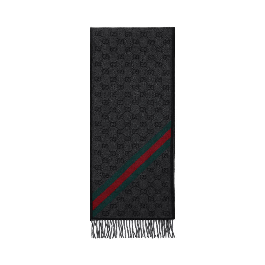 GUCCI Wool Knit Scarves Unisex Black Gray