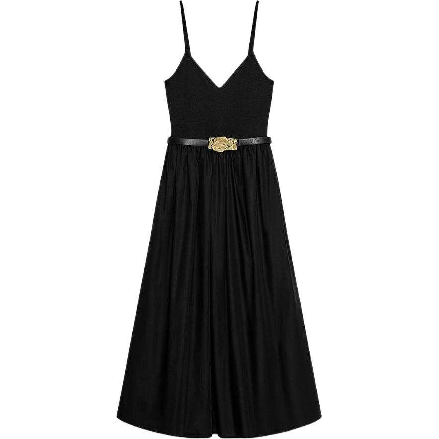 ZARA Slip Dresses Women's Black V Neck Moderate
