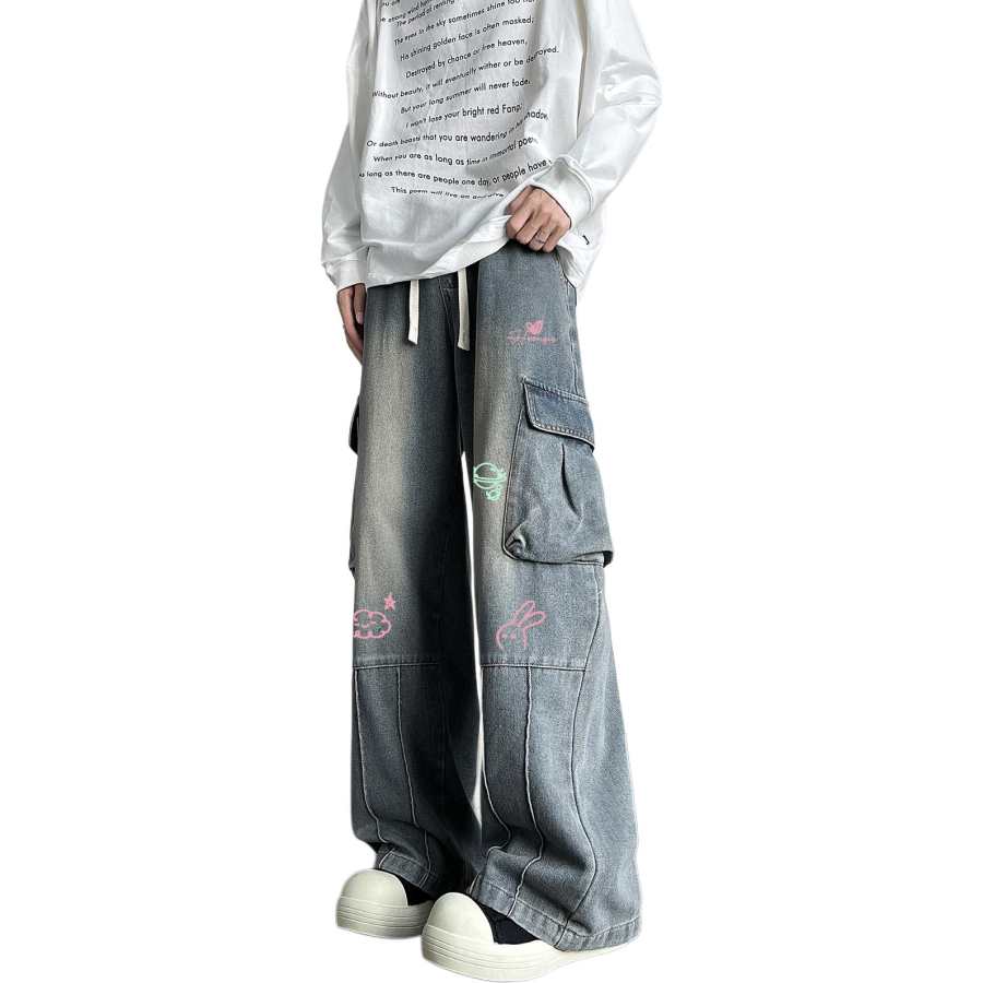 HUANQIU Jeans Unisex Moderate Straight Fit Pants