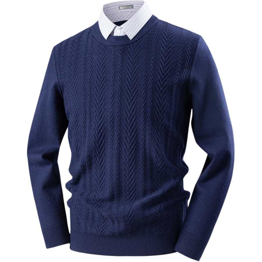 Hodo Knitwear Men's Dark Royal Blue Lapel Thickened Mock Two Piece