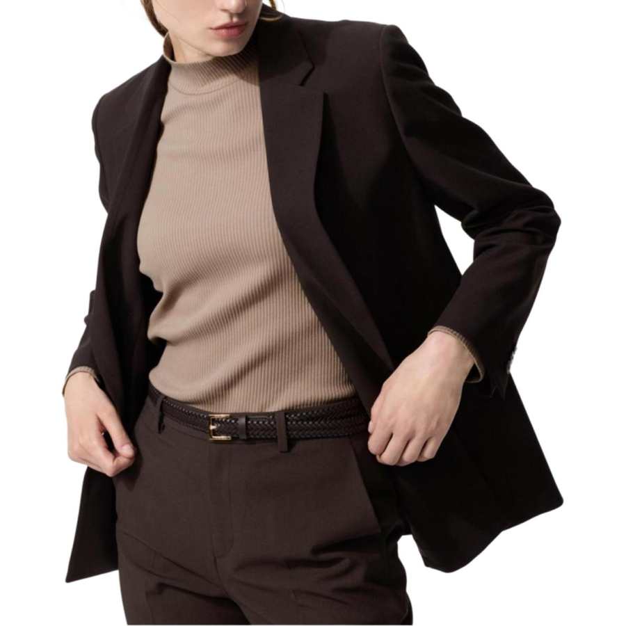 UNIQLO T Shirts Women's Dark Beige Turtleneck Moderate