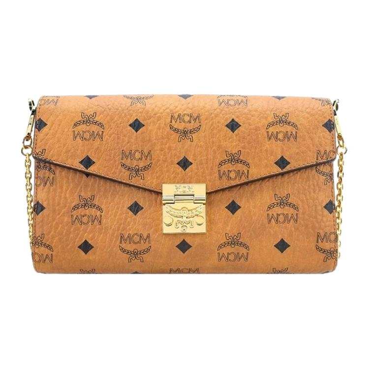 MCM Tracy PVC Envelope Bag, Shoulder Bag, Crossbody Bag Medium Women's Cognac Brown