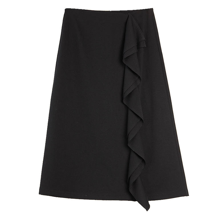 ELLE Casual Long Skirts Women's Black Moderate Mid Length A Line Skirt