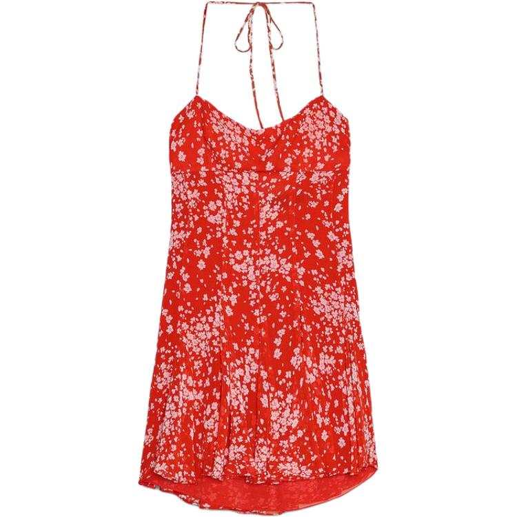 ZARA Slip Dresses Women's Red/White Moderate Midi Dress