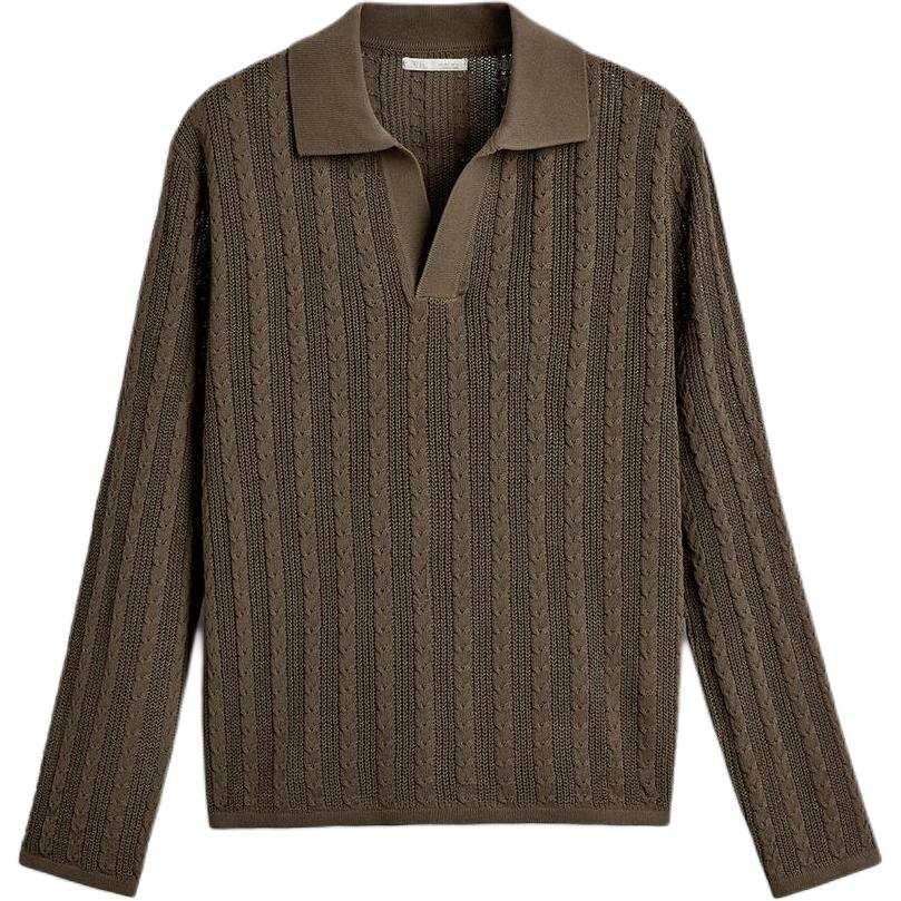 ZARA Polo Shirts Men's Tan Lapel Moderate