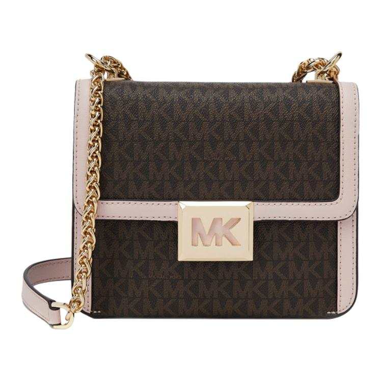 MICHAEL KORS Sonia Leather Crossbody Bag, Shoulder Bag Women's Dark Brown & Light Pink