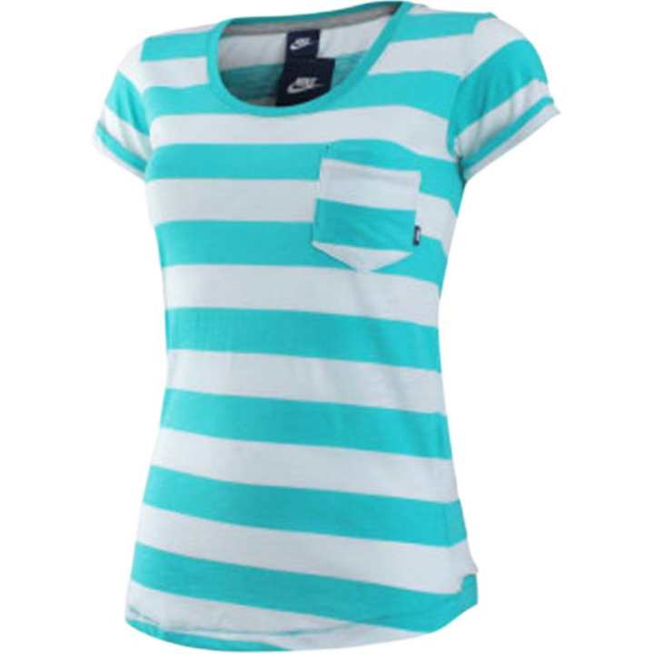 Nike Nike T Shirts Women's Blue White Stripes Crew Neck Moderate