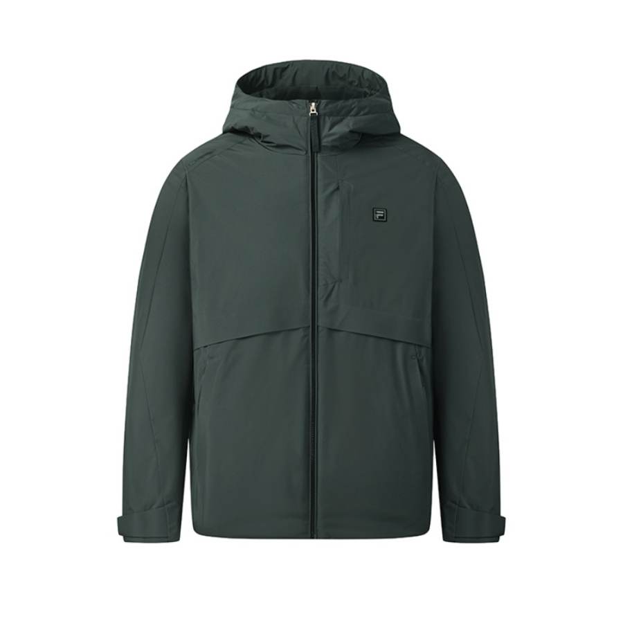 FILA Down Jackets Men's Dark Green Hooded Non Detachable Moderate