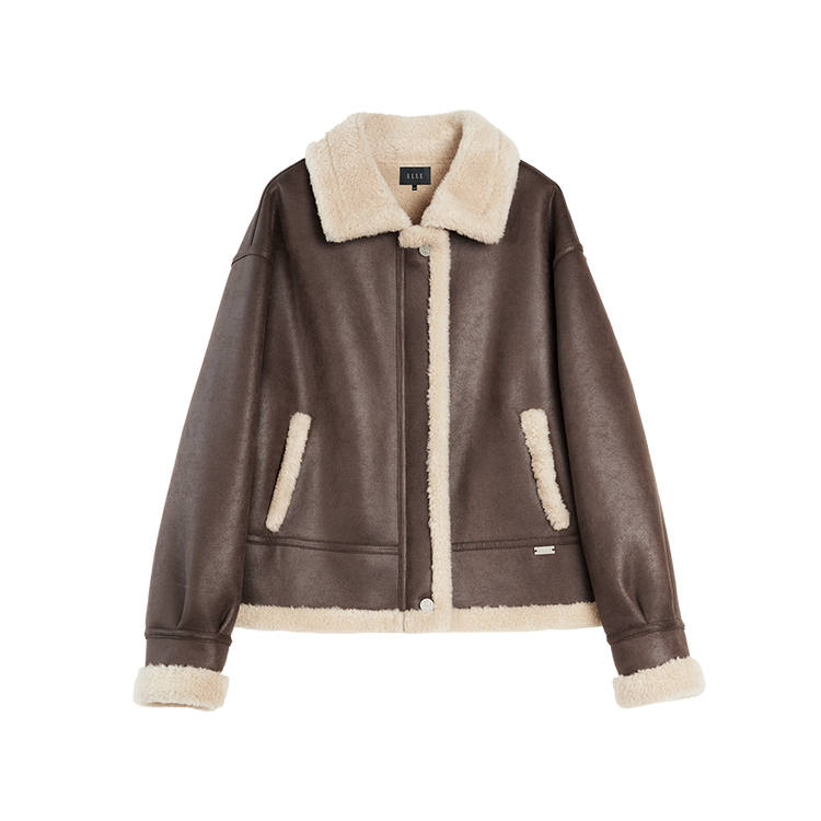 ELLE Leather Jackets Women's Coffee Lapel Moderate Other