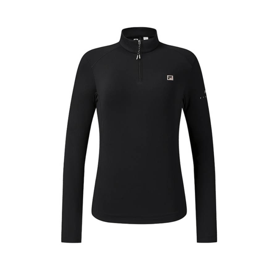 FILA Fitness T Shirts Women's Pitch Black Stand Collar Moderate
