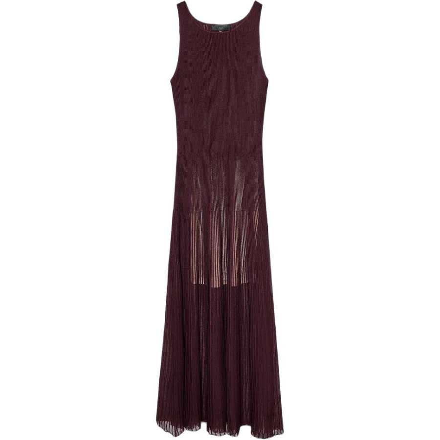 ZARA Sleeveless Dresses Women's Dark Red Crew Neck Moderate Long Skirt
