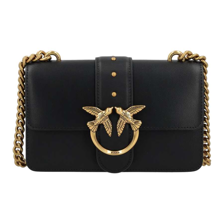 PINKO Cow Leather Crossbody Bag, Shoulder Bag Women's Black