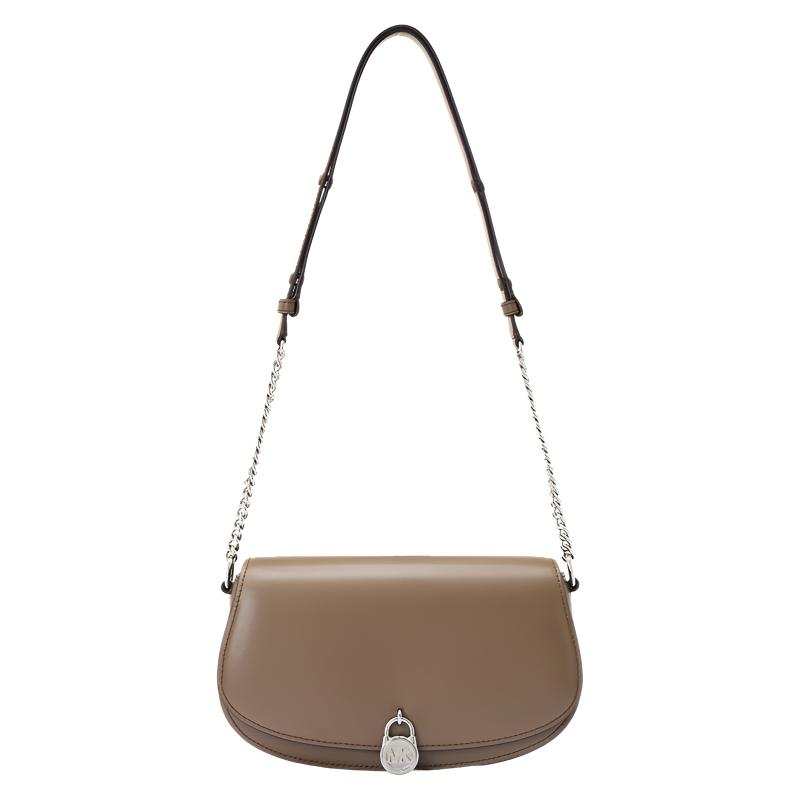 MICHAEL KORS Mila Cow Leather Saddle Bag, Shoulder Bag Medium Women's Light Taupe