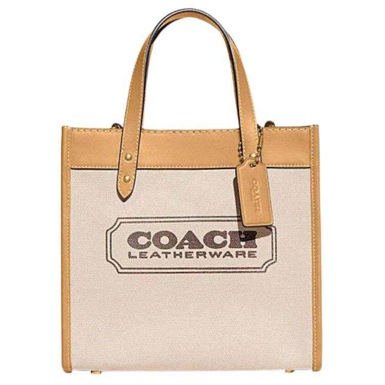 COACH Field Fabric With Cow Leather Tote Bag, Shopping Bag, Crossbody Bag, Shoulder Bag Small Women's Khaki Multicolor