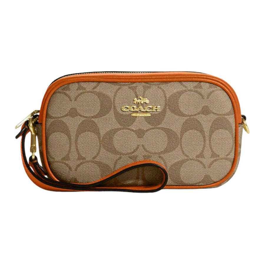 COACH Jamie Coated Canvas With Leather Camera Bag Coin Purse, Clutch Small Women's Light Brown