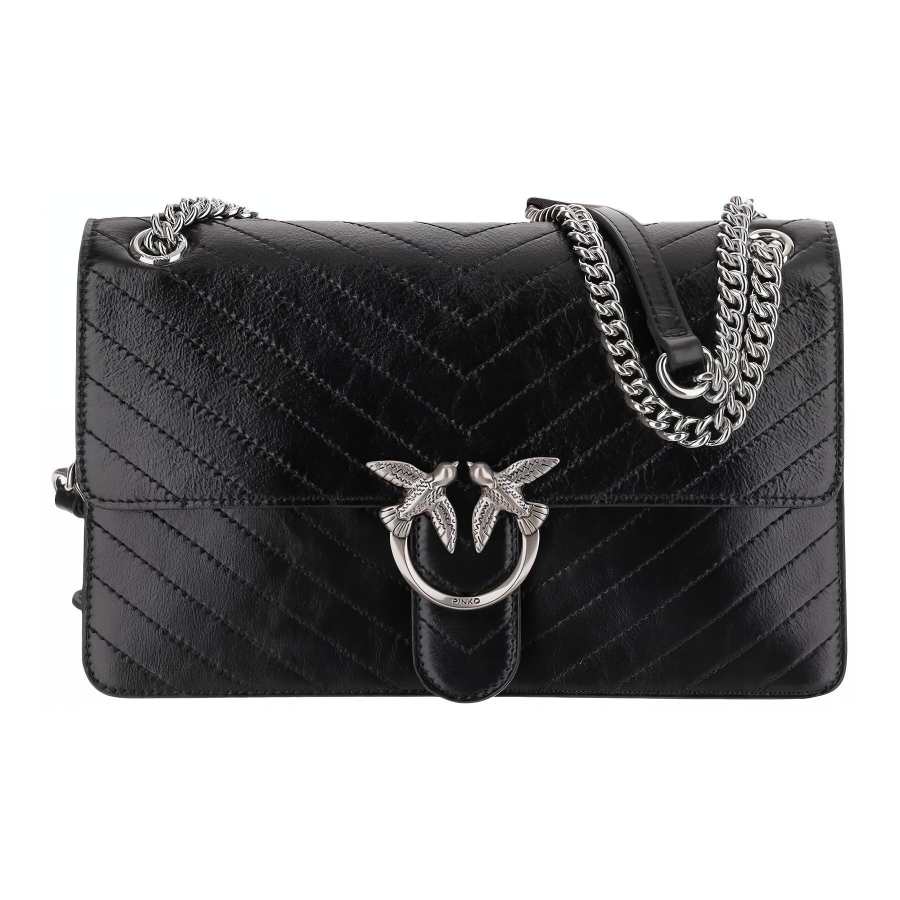 PINKO LOVE Leather Crossbody Bag, Shoulder Bag Women's Black