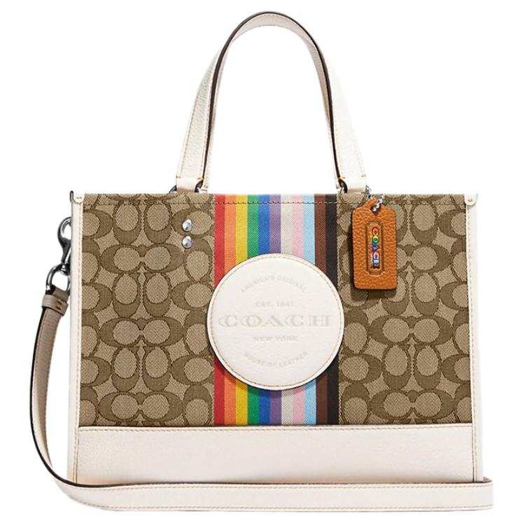 COACH Fabric With Leather Tote Bag, Shopping Bag, Tote, One Shoulder Handbag Large Women's Brown & White