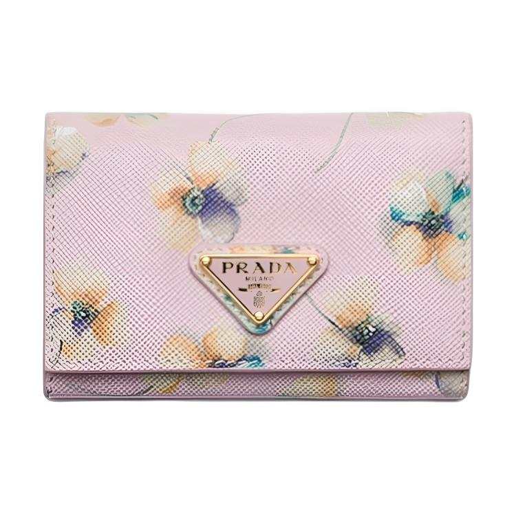 PRADA Saffiano Cow Leather Card Holder Women's Pink